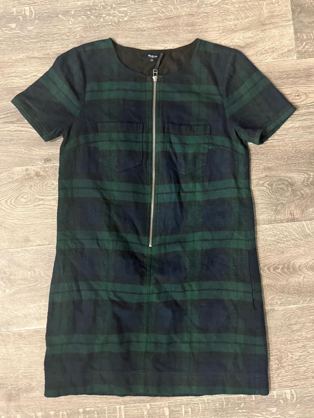 Madewell Plaid Flannel Shift Dress Size 4  Tartan Mini Zip Pocket Dress